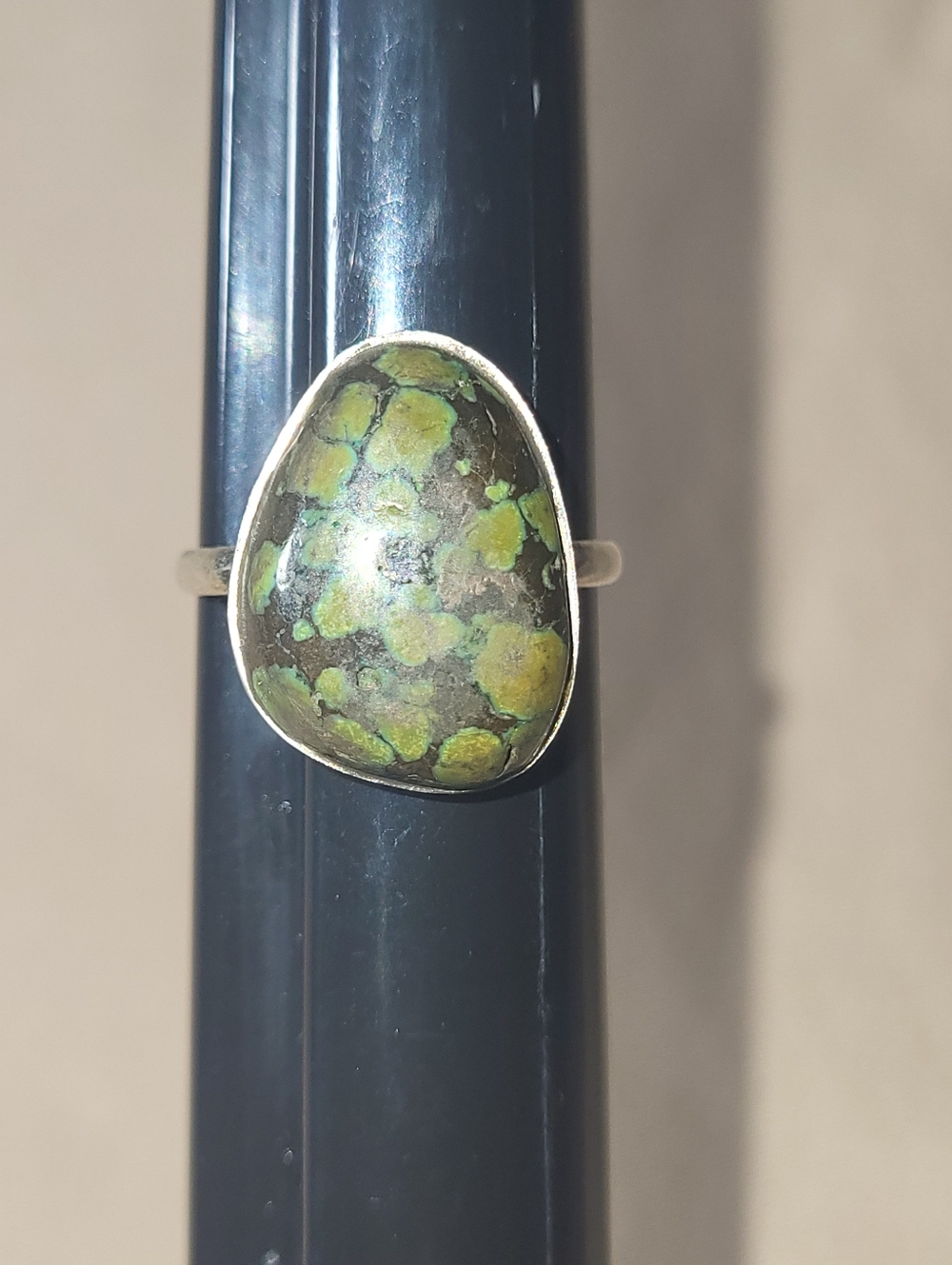 Genuine Green and Black Turqoise  Stone And Sterling Silver Ring- Size 7